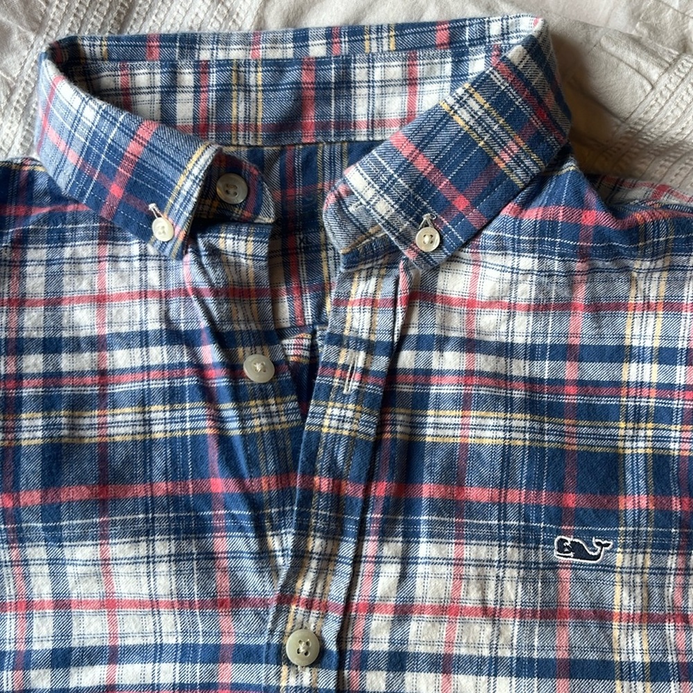 Boys Harpers Plaid Flannel Whale Shirt XL